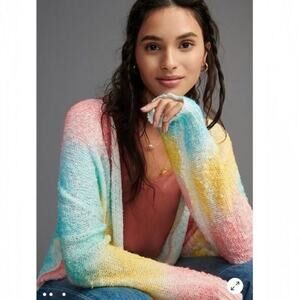 Pastel rainbow tie dye knit cardigan Anthropologie sherbet cotton candy